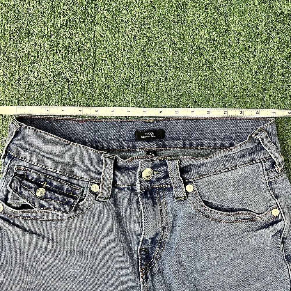True Religion Rocco Big T Flap Relaxed Skinny Blue Jorts Size 32 Hip Hop Skater